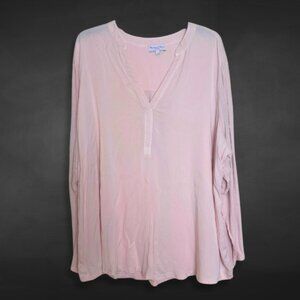 Michael Stars Blouse Long Sleeve Split Neck Relaxed Fit Lightweight Pink Size 3X